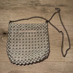 Zara Silver White Crossbody Bag with Chain Strap